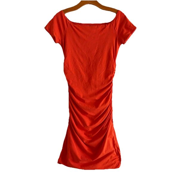 Boden Orange Ruched Cap Sleeve Off Shoulder BodyCon Mini Dress Lined SZ 4 Small - Picture 1 of 10